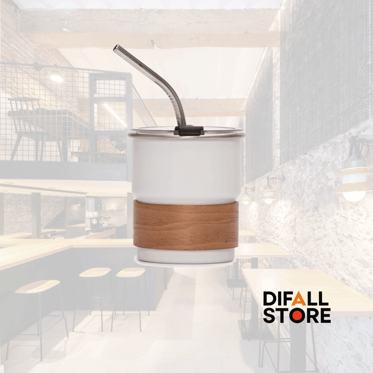 Vaso Térmico metálico con Bombilla y Grip de Madera. - Imagen 3