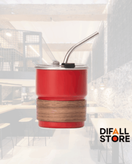 Vaso Térmico metálico con Bombilla y Grip de Madera.