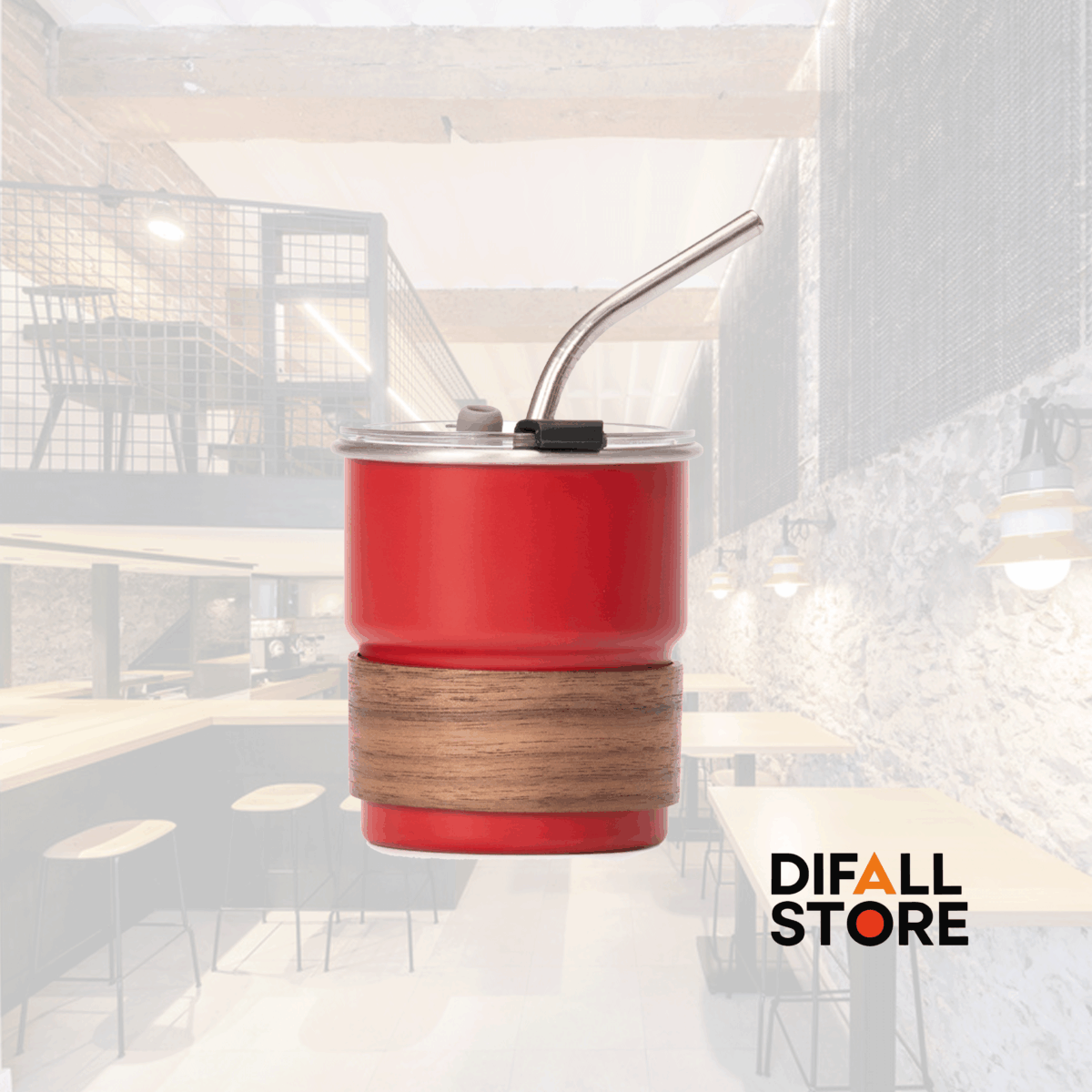 Vaso Térmico metálico con Bombilla y Grip de Madera. - Imagen 2