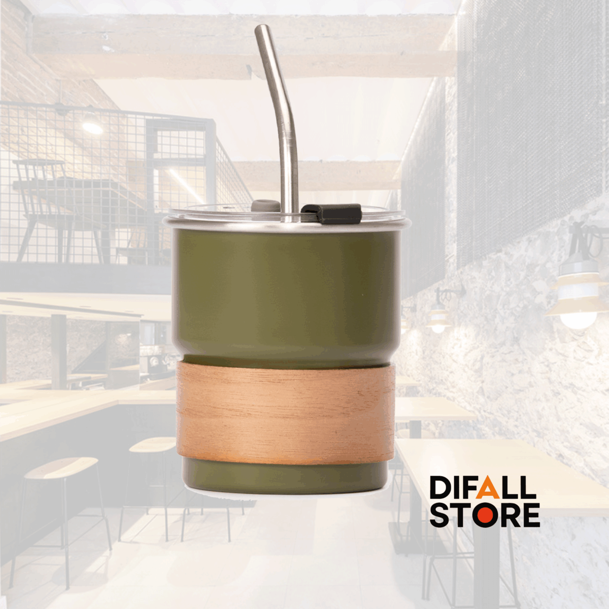 Vaso Térmico metálico con Bombilla y Grip de Madera. - Imagen 5